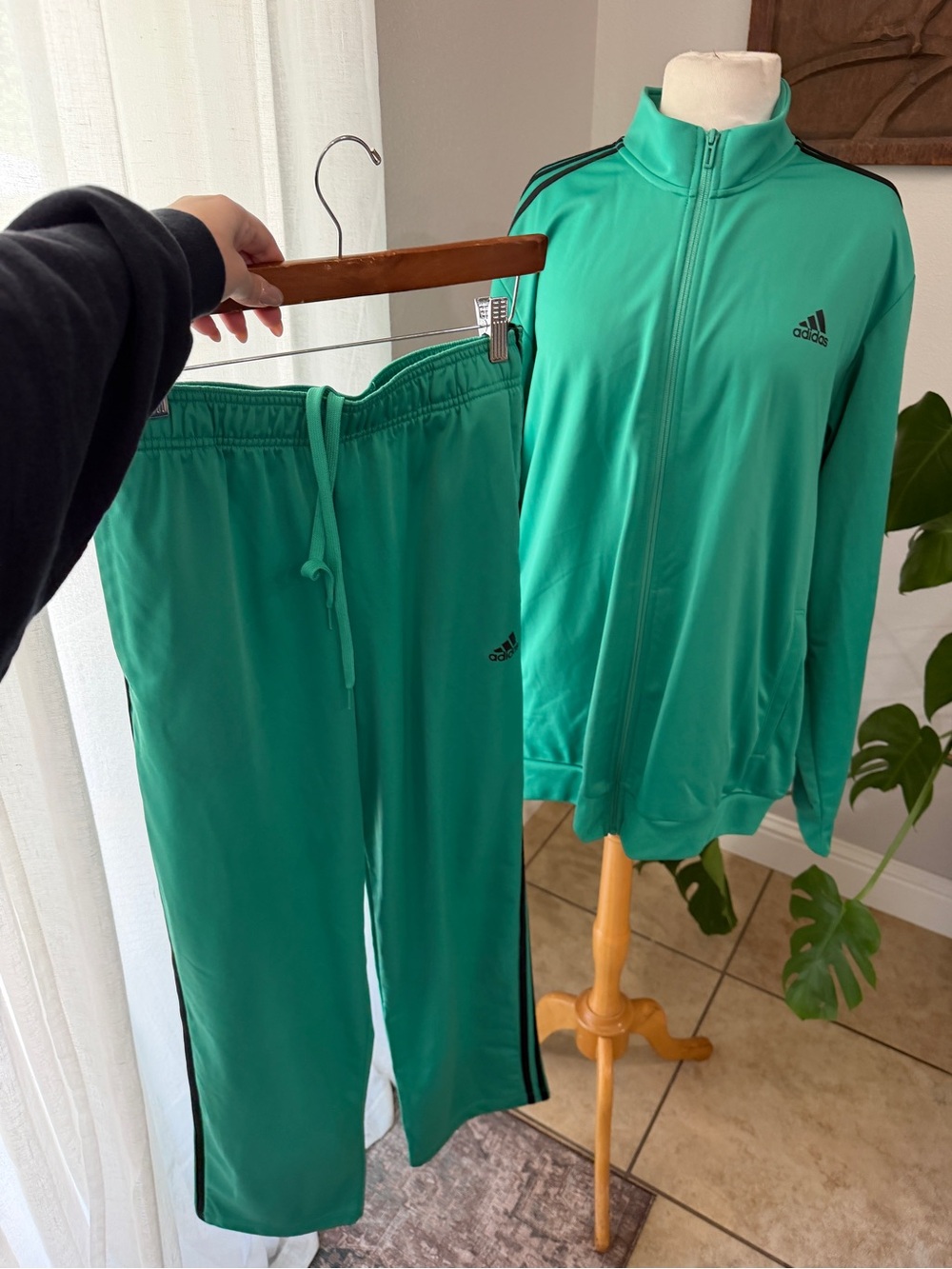Adidas Green Black 3 Stripe Track Jacket Pants Set XL